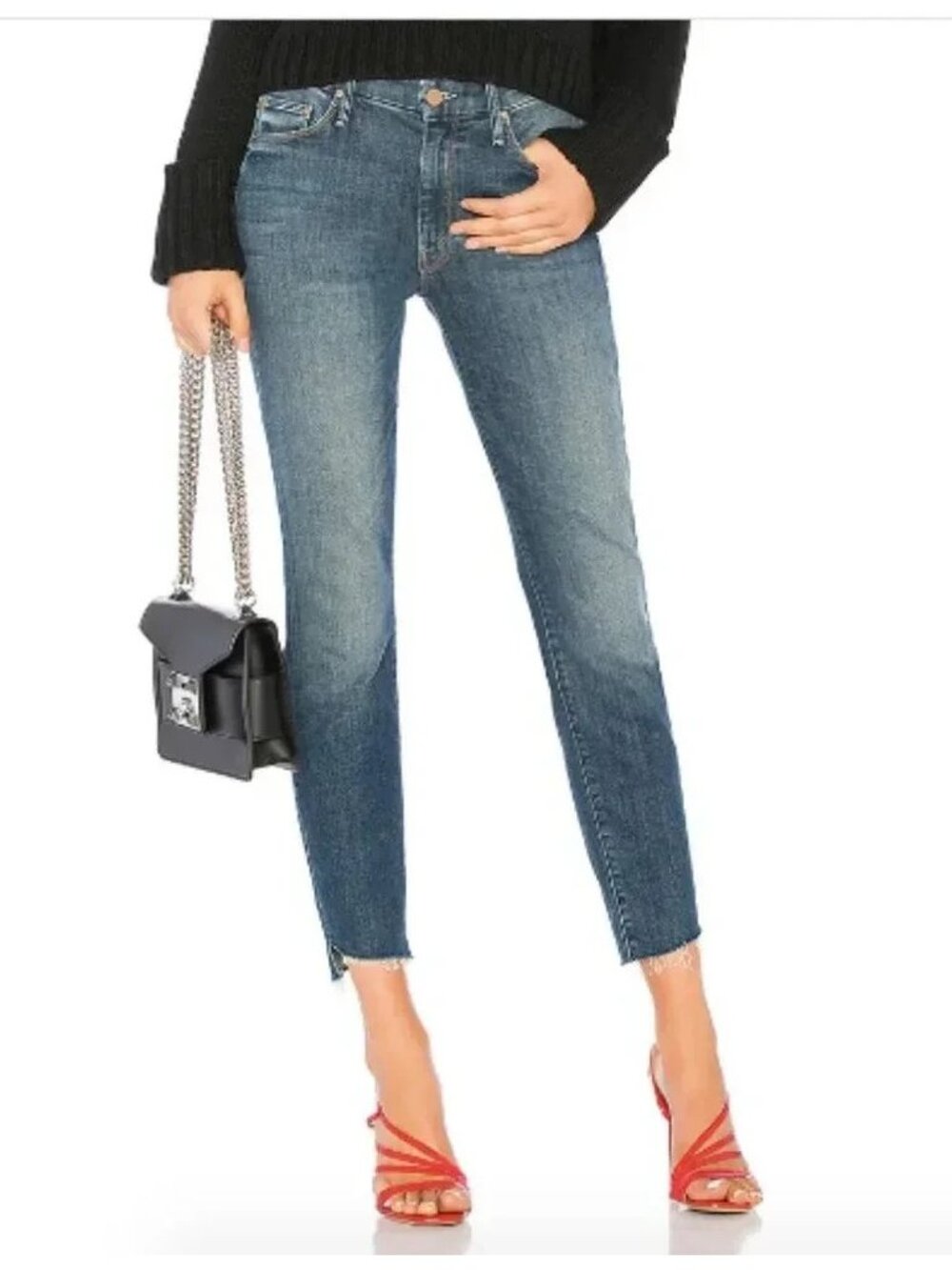 Mother The  Looker Ankle Step Fray Dark Wash 27